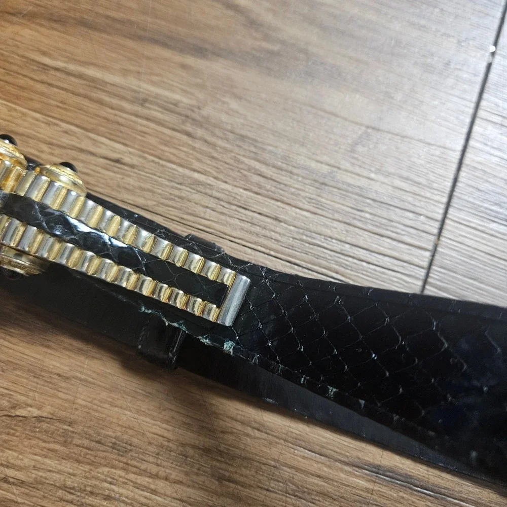 Vintage Judith Leiber Snakeskin Belt Gold Silver Art Deco Buckle 34 Glam Chic